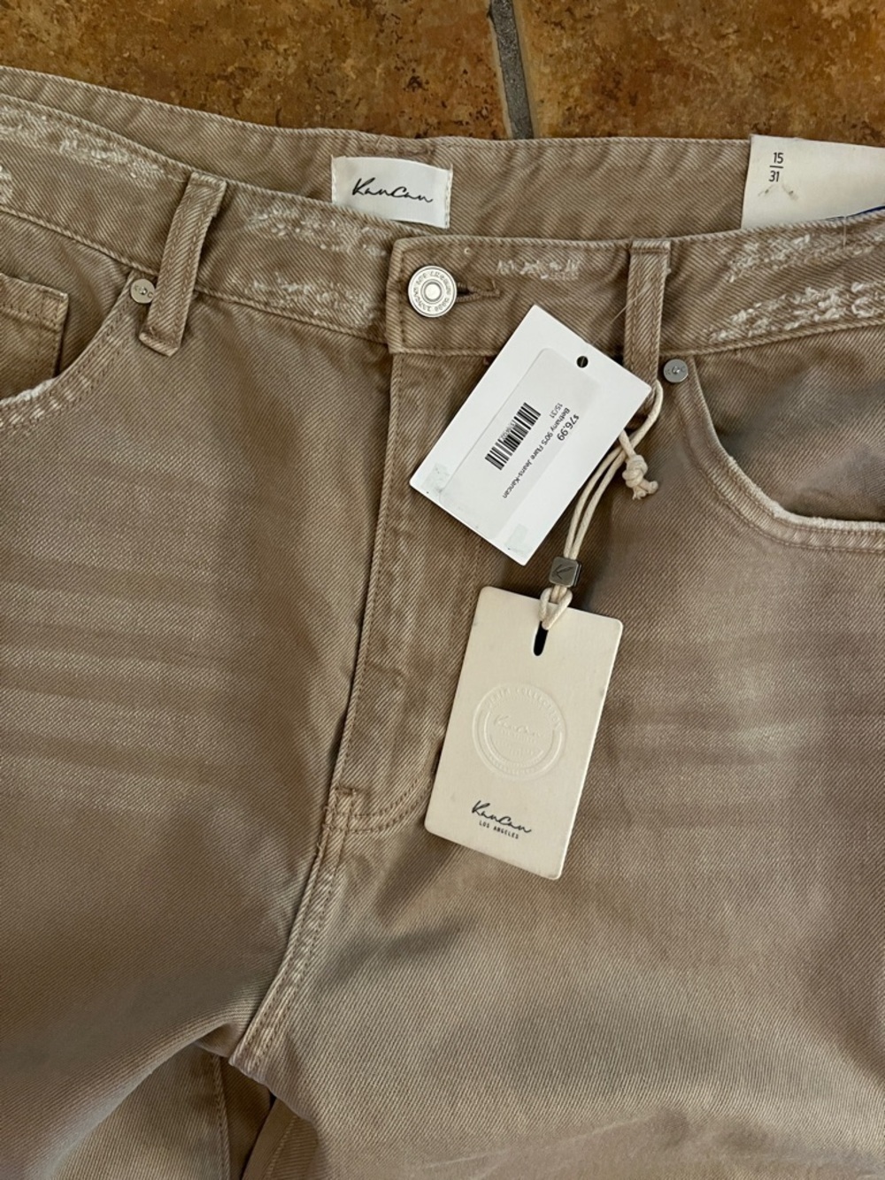 Kancan Taupe Jeans Ultra High Rise 90s Flare Raw Hem Size 15 - Picture 3 of 8